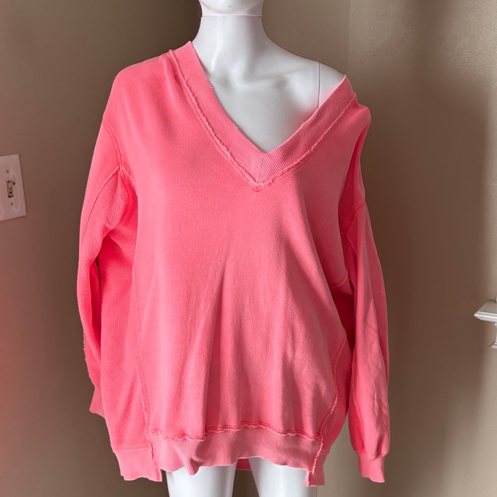 Aerie Bright Pink V-Neck Sweater